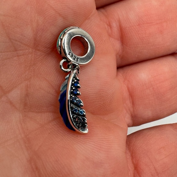 Genuine 925 Sterling Silver Enameled Feather Charm - Picture 5 of 8